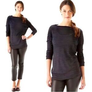 Vince Charcoal and Gray Striped Lightweight Wool Sweater